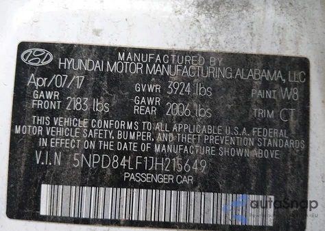 2018 Hyundai Elantra Sel из США, поврежденный, VIN 5NPD84LF1JH215649